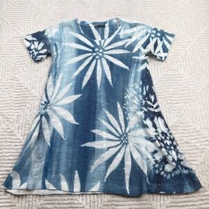 Nally & Millie Top Small Blue White Floral Batik Tunic Eclectic Coastal Resort
